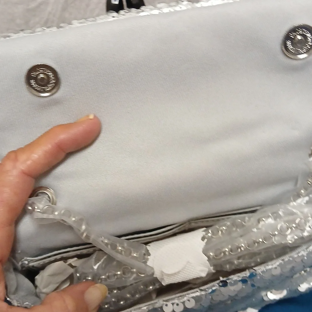 Nicole Miller Shimmering Silver Sequin Evening Bag